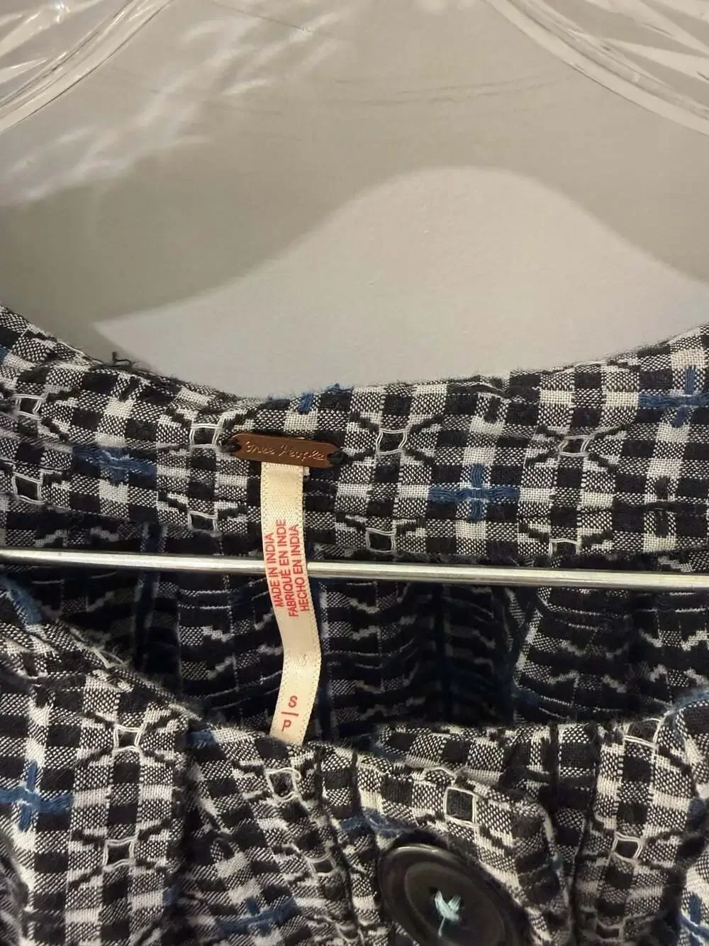 Free People Plaid Button-Down Puff Sleeve Top